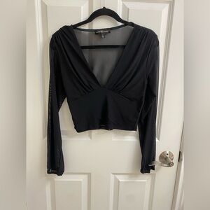 Almost Famous Mesh Long Sleeve V-Neck Top